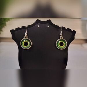 Green Eye Statement Dangle Earrings / Pierced
